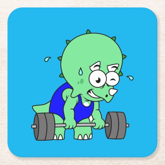 イラストレーションのTriceratopsの重量を持ち上げる。 スクエアペーパーコースター (正面)