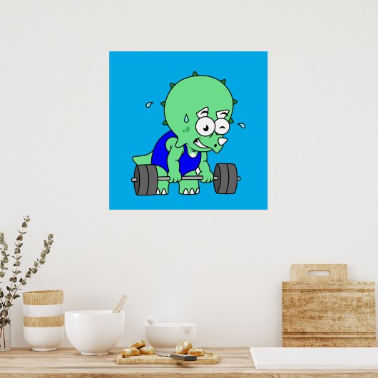 イラストレーションのTriceratopsの重量を持ち上げる。 ポスター (キッチン)
