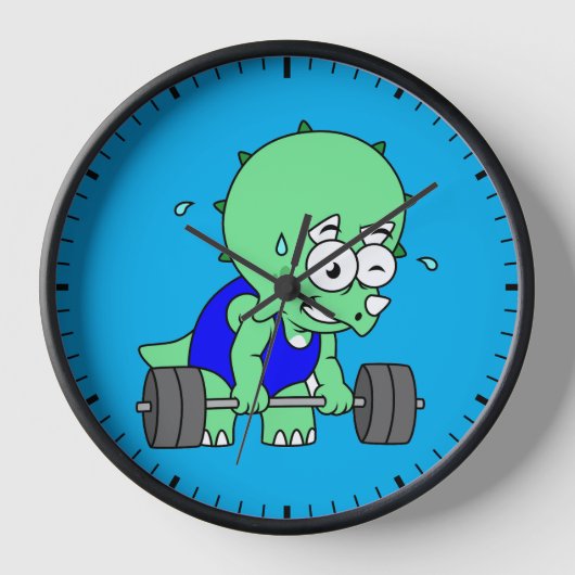 イラストレーションのTriceratopsの重量を持ち上げる。 壁時計 (正面)