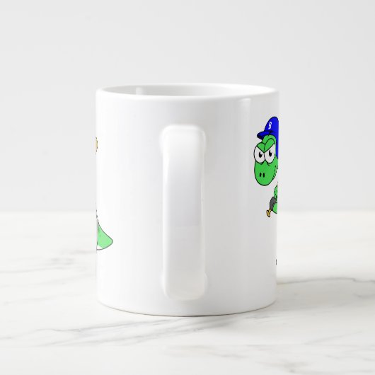 イラストレーションはブロントサウルス野球選手。 ジャンボコーヒーマグカップ (裏面)