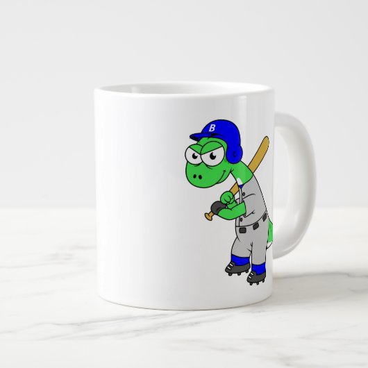 イラストレーションはブロントサウルス野球選手。 ジャンボコーヒーマグカップ (正面右)
