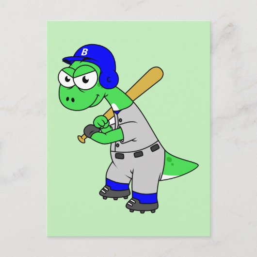イラストレーションはブロントサウルス野球選手。 ポストカード (正面)