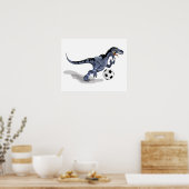 イラストレーションはラプター恐竜遊のサッカー。 ポスター (キッチン)