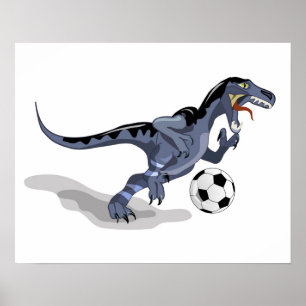 イラストレーションはラプター恐竜遊のサッカー。 ポスター