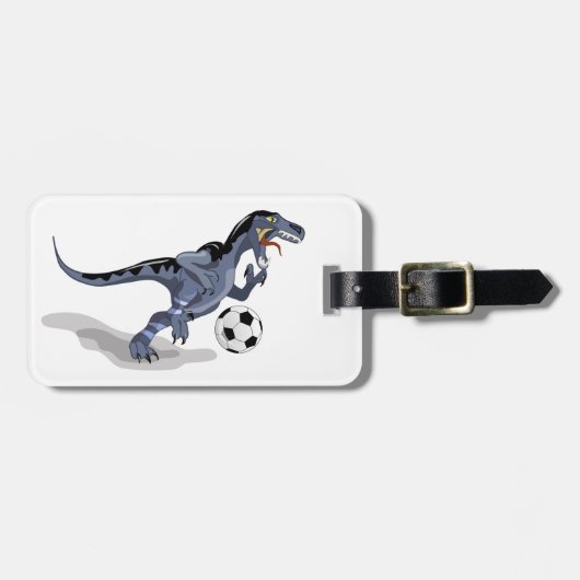 イラストレーションはラプター恐竜遊のサッカー。 ラゲッジタグ (正面横)