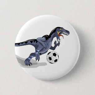 イラストレーションはラプター恐竜遊のサッカー。 缶バッジ
