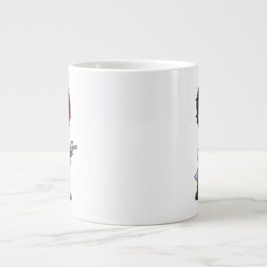 イラストレーションは気管支索張でランボの服を着ている。 ジャンボコーヒーマグカップ (正面)