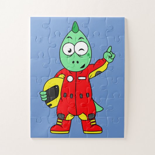 イラストレーションはAllosaurusレースカーのドライバー。 ジグソーパズル (縦)