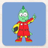 イラストレーションはAllosaurusレースカーのドライバー。 スクエアペーパーコースター (正面)