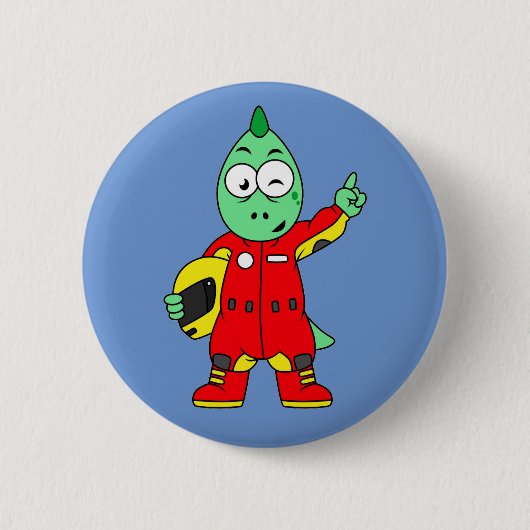 イラストレーションはAllosaurusレースカーのドライバー。 缶バッジ (正面)