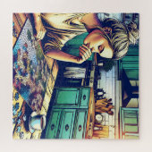 イラストレーションをする女性のパズル ジグソーパズル (横)