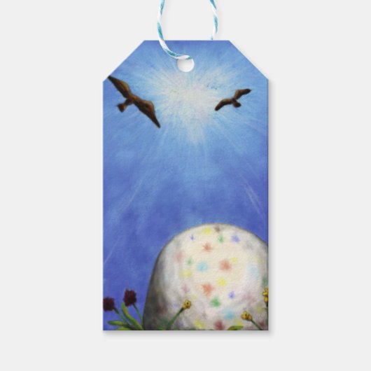 イラストレーションアートのイースター卵が草の中に横たわっている ギフトタグ (正面)