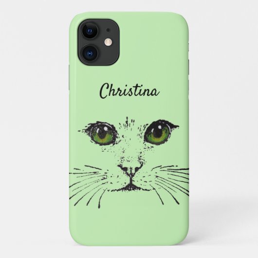 イラストレーションインブラックオブキャット顔ウィッカーズグリーン Case-Mate iPhoneケース (裏面)