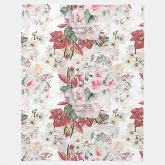 イラストレーションエレガントアートワーク蘭とリリー・レース フリースブランケット (正面)