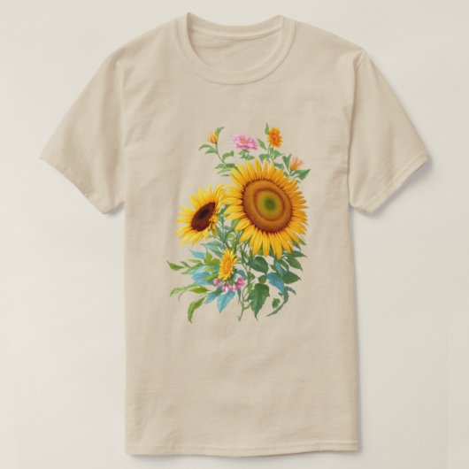 イラストレーションオブサンフラワーブーケフローラ植物学 Tシャツ (デザイン正面)