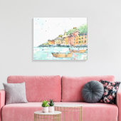 イラストレーションオブポロフィノハーバー キャンバスプリント (インサイチュ (リビング))