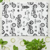 イラストレーションオートバイのスクーターとヘルメット キッチンタオル (折り畳み)