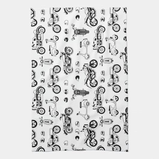 イラストレーションオートバイのスクーターとヘルメット キッチンタオル (縦)