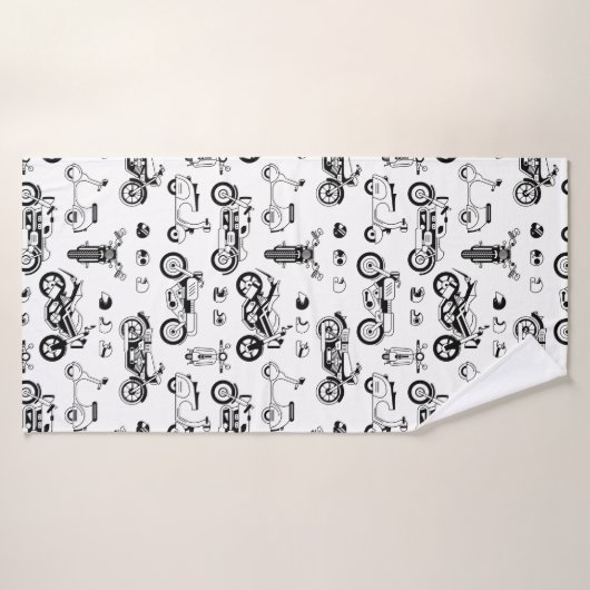 イラストレーションオートバイのスクーターとヘルメット バスタオル (バスタオル)