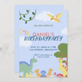 イラストレーションカラフルキュート恐竜誕生日 招待状 (正面/裏面)