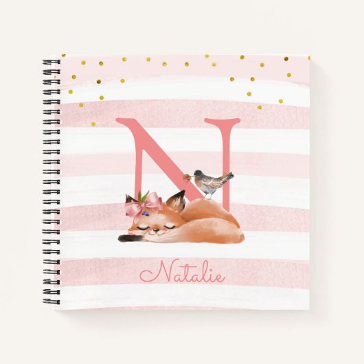 イラストレーションガーリー金ゴールドグリッターピンクフローラ日記 ノートブック (正面)