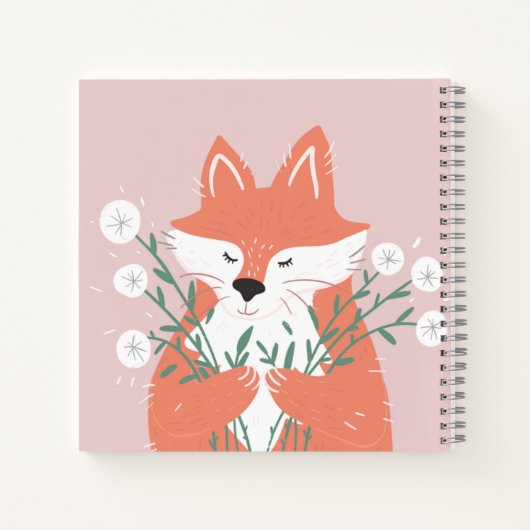 イラストレーションキツネの香りパーソナライズされた花 ノートブック (裏面)