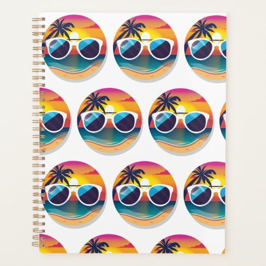 イラストレーションサングラス付きサンセットビーチ プランナー手帳 (正面)