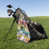 イラストレーションシームレスパターンカラフル犬 ゴルフタオル (グリーン)