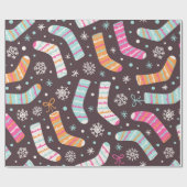 イラストレーションソックス付きシームレスなクリスマスパターン ラッピングペーパー (フラット)