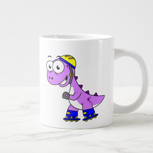 イラストレーションティラノサウルススケートで滑るのレックス。 ジャンボコーヒーマグカップ (右)