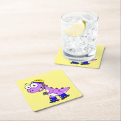 イラストレーションティラノサウルススケートで滑るのレックス。 スクエアペーパーコースター (インサイチュ)