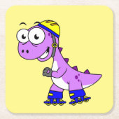 イラストレーションティラノサウルススケートで滑るのレックス。 スクエアペーパーコースター (正面)