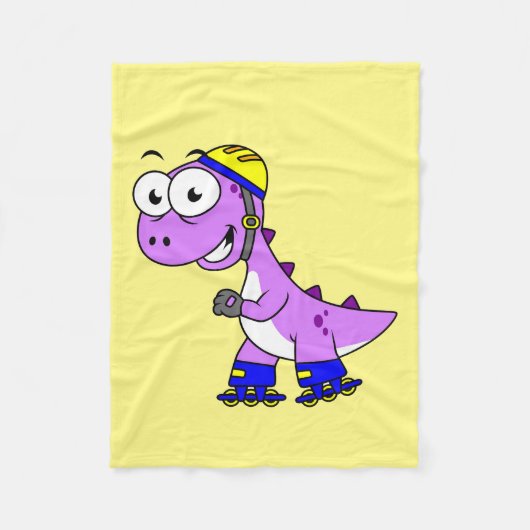 イラストレーションティラノサウルススケートで滑るのレックス。 フリースブランケット (正面)