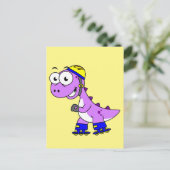 イラストレーションティラノサウルススケートで滑るのレックス。 ポストカード (スタンド正面)