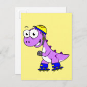 イラストレーションティラノサウルススケートで滑るのレックス。 ポストカード (正面/裏面)