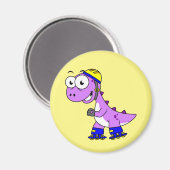 イラストレーションティラノサウルススケートで滑るのレックス。 マグネット (正面/裏面)