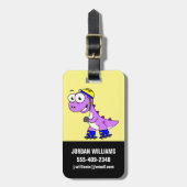 イラストレーションティラノサウルススケートで滑るのレックス。 ラゲッジタグ (正面縦)