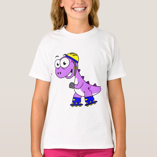 イラストレーションティラノサウルススケートで滑るのレックス。 Tシャツ (正面)