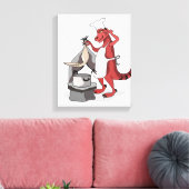 イラストレーションティラノサウルスレックスシェフ料理。 キャンバスプリント (インサイチュ (リビング))