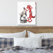 イラストレーションティラノサウルスレックスシェフ料理。 キャンバスプリント (インサイチュ (寝室))