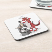 イラストレーションティラノサウルスレックスシェフ料理。 コースター (左側)