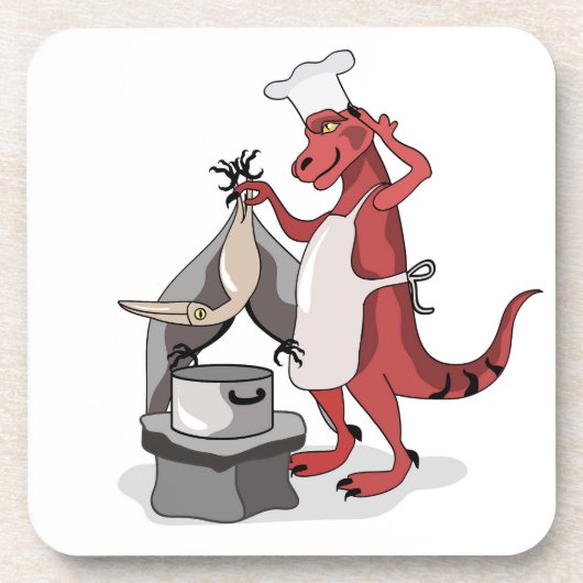イラストレーションティラノサウルスレックスシェフ料理。 コースター (正面)