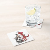 イラストレーションティラノサウルスレックスシェフ料理。 スクエアペーパーコースター (インサイチュ)