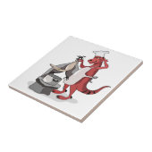 イラストレーションティラノサウルスレックスシェフ料理。 タイル (側面)