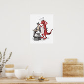 イラストレーションティラノサウルスレックスシェフ料理。 ポスター (キッチン)