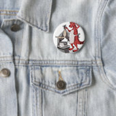 イラストレーションティラノサウルスレックスシェフ料理。 缶バッジ (インサイチュ)