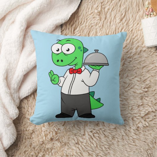 イラストレーションティラノサウルスレックス食品ウェイター。 クッション (ブランケット)