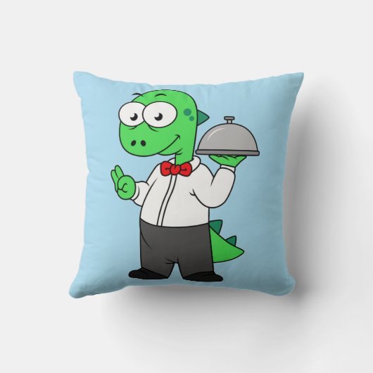 イラストレーションティラノサウルスレックス食品ウェイター。 クッション (裏面)