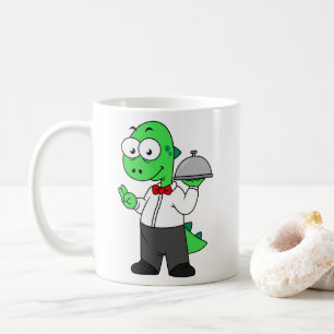 イラストレーションティラノサウルスレックス食品ウェイター。 コーヒーマグカップ