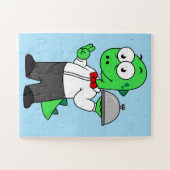 イラストレーションティラノサウルスレックス食品ウェイター。 ジグソーパズル (横)